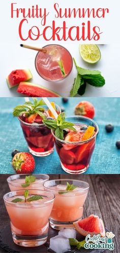 glasses of summer cocktails including grapfruit martini, sangria, watermelon mojito Easy Crowd Meals, Fruity Summer Cocktails, Fruity Sangria, Grapefruit Martini, Peppermint Vodka, Watermelon Sangria, Easy Summer Cocktails, Watermelon Mojito, Classic Martini