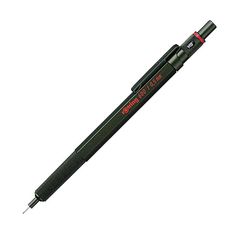 a black pen with red writing on it