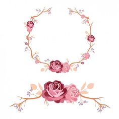 the letter e is made up of pink roses and branches with leaves around it,
