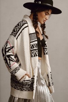 Rent Slouchy Waves Cardigan Sweater from Nuuly. Pick 6 items for $98/month. Free shipping + returns. Black And White Cardigans, Sweater Duster, Long Knit Cardigan, Winter Boho, Color Block Cardigan, Jacquard Sweater, Cable Sweater, Boatneck Sweater, Anthropologie Sweater