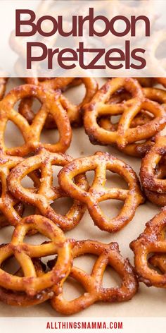 there are many pretzels that are on the table and in front of them