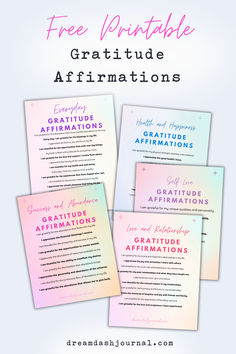 5 Colorful pages of gratitude affirmations that you can print for free Colorful Affirmations, Chance Quotes, Power Of Gratitude, Feeling Thankful, Gratitude Affirmations, Success Affirmations, Faith In Love