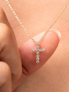 Wear a sweet diamond cross on your neck everyday! This is the perfect piece to add to your necklace layers. It's cute enough to make a statement while still perfect for everyday wear. Dainty Diamond Cross Necklace, Cross Necklace Diamond, Cross Diamond Necklace, Permanent Ring, Small Diamond Cross Necklace, Bts Jewelry, Gold Diamond Cross Necklace, Cross Accessories, Necklace Layers