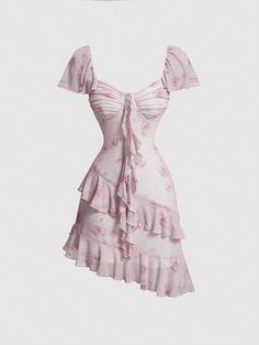 Mauve Purple Cute Collar Sleeveless Knitted Fabric Floral,Butterfly,All Over Print A Line Embellished Medium Stretch  Women Clothing Flamenco Dress, European Summer Outfits, Cute Dress Outfits, Mauve Purple, Floral Butterfly, Mode Kpop, Ruffle Hem Dress, Fabric Floral, Glam Dresses