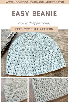 the crochet beanie is shown with instructions to make it easy and fun