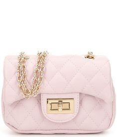 A fashionable pink matte quilted handbag. Turn lock closure and structured crossbody fitted with a gold chain strap.   Dimensions: 7" x 4" x 3" Top flap with twist-lock closure Strap converts from shoulder to crossbody length  Popatu style BAG-081 PINK Imported Fun Handbags, Chanel Handbags Red, Gold Handbag, Quilted Handbag, Leather Handbags Handmade, Summer Purses, Matching Keychains, Denim Handbags, Laptop Bag For Women