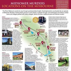 a map showing the locations and attractions for midsome murders on the misburne