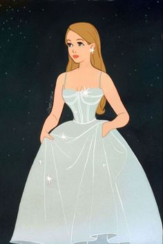 the princess from disney's sleeping beauty is standing in front of a star filled sky