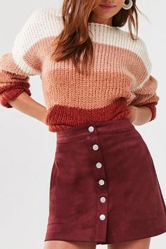 Teen Fashion, Skirt Outfits, Dresses Jackets, Suede Mini Skirt, Skirt Mini, Outfits Invierno, Cute Casual Outfits, Look Fashion