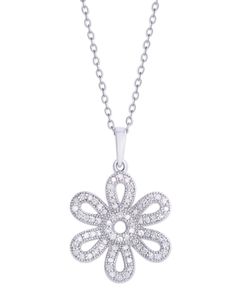 This stunning pendant features sparkling 3/8 ct. t.w white diamonds in a six petal flower design. This uniquely designed pendant will add a playful touch to your outfit. Petal Flower, Flower Pendant Necklace, Flower Pendant, White Diamonds, Flower Design, Diamond White, Flower Designs, Diamond Necklace, Silver Necklace