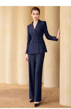 Wide Leg DoubleBreasted Pantsuit – FashionByTeresa Suit Elegant Woman, Graduation Black Suits For Women, Retro Formal Outfit, Business Formal Women Dress, Women Suit Outfits Business, Power Suits For Women Classy, Oppenheimer Outfits, Black Blazer Outfits For Women Work, Business Formal Outfits For Women