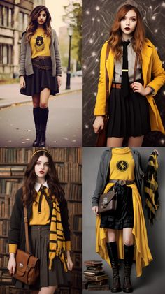 Hogwarts House Uniforms, Harry Potter Bounding Inspired Outfits, Harry Potter Bounding, Harry Potter Themed Outfits, Hufflepuff Halloween Costume, Hufflepuff Cosplay, Harry Potter Inspired Outfits, Hufflepuff Clothes