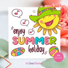 a card with an image of a smiling sun on it and the words enjoy summer holiday