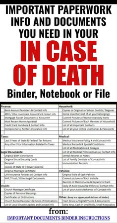 Life Organization Binder, Funeral Planning Checklist, Family Emergency Binder, Estate Planning Checklist, Emergency Binder, When Someone Dies, Life Binder, Family Emergency, Funeral Planning