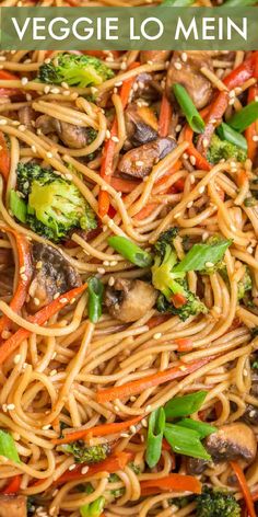 stir fry noodles with mushrooms, broccoli and carrots