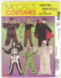 children's halloween costumes sewing pattern from the book, mccall's easy to sew