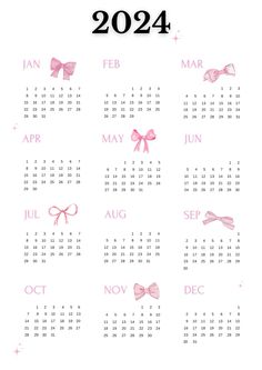 a calendar with pink bows on it