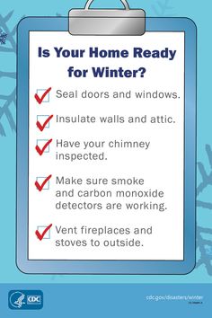 Winter weather can lead to health risks such as frostbite, hypothermia, and carbon monoxide poisoning. Follow these tips to prepare your home for winter, then visit CDC’s website for more winter safety tips. Carbon Monoxide Poisoning, Winter Safety, Carbon Monoxide, Health Board, Health Risks, Air Pollution, Winter Weather, Christmas 2023