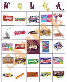 an image of different types of candy on a grid with the letters q and k