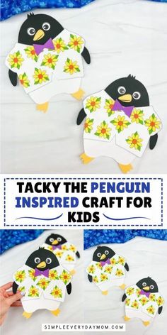 penguins made out of paper with the words tacky the penguin inspired craft for kids