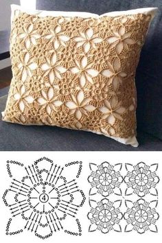 two pillows with crochet designs on them