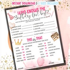 a pink and gold birthday party game