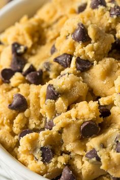 a bowl filled with cookies and chocolate chips