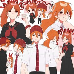 some anime characters with red hair and ties