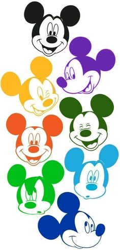 mickey mouse faces in different colors