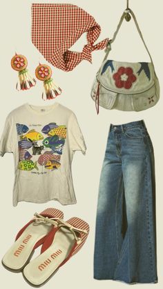 Artsy Vibe Outfit, 90s Eclectic Fashion, Back To School Vintage Outfits, Bigger Chested Outfits, Baking Aesthetic Outfit, Big Chest Outfits Summer, Crazy Art Teacher Outfits, Keroppi Inspired Outfit, Hot Weather Alt Outfits