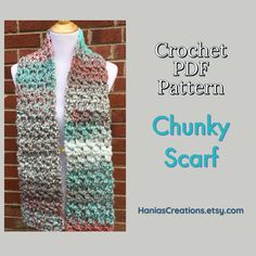 "This beautiful Crochet Chunky Scarf PDF PATTERN is now available for Instant Download. This is a simple crochet pattern for a beautiful super bulky scarf. It works up quickly and it would make a very special gift or accessory. Written in standard American Crochet Terms -Skill level - Easy to Intermediate -Stitches: Chain, Cluster (explained in instructions with many photos) - Measures approximately 57\" x 6\" -Materials: Loops & Threads Copenhagen 100% acrylic Super Bulky weight yarn in color \ Crochet Chunky Scarf, Chunky Scarf Pattern, Scarf Pattern Crochet, Slouch Hat Pattern, Crochet Travel, Bulky Scarf, American Crochet, Super Scarf, Crochet Neck Warmer