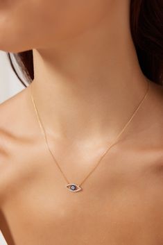 14K Yellow Gold Evil Eye Necklace, Dainty Evil Eye Necklace - LTB JEWELRY Evil Eye Jewelry Bracelet, Gold Evil Eye Necklace, Classy Minimalist, Diamond Fashion Jewelry, Good Luck Necklace, Pretty Jewelry Necklaces, Delicate Gold Necklace, Evil Eye Necklace Gold, Diamond Evil Eye