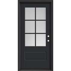 a black door with glass panels on the side