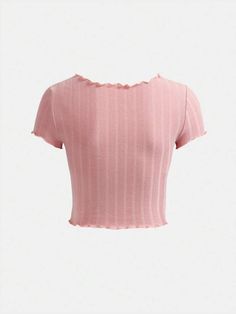 a pink top with ruffles on the shoulders