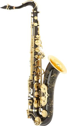 a saxophone is shown against a white background
