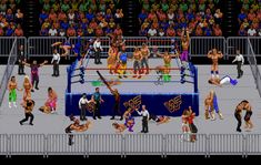 an image of a wrestling game being played on the nintendo 64 video game console in front of a crowd