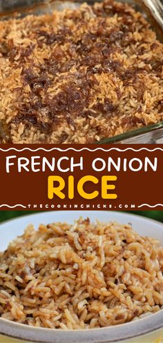 Want more yummy casserole recipes? Learn how to make French Onion Rice! It's easy to do with just 4 ingredients. Rich and creamy, this french onion soup rice is a delicious side dish everyone will love! Converted Rice Recipes, Dear Abby Recipes, Recipe Using French Onion Soup, French Onion Rice, Onion Rice Recipe, Rice Recipes Side, Rice Sides, Onion Rice, Onion Soup Mix Recipe