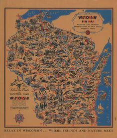 an old map of wisconsin showing the towns and lakes