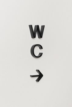 the letters w and c are made out of black plastic, with an arrow pointing to it