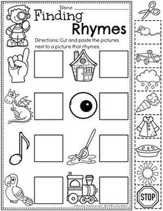 a printable worksheet for finding rhymes with pictures and words on it