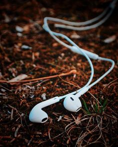 an earbuds laying on the ground in the grass