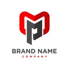 letter m logo design with red and gray colors