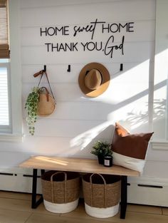 Home Sweet Home Thank You, God-CarpenterFarmhouse Small Backpack Hanging Ideas, Home Kitchen Decor Ideas, Living Room Inspiration Farmhouse, Ideas Recibidor, Dinning Room Decor, Geek Decor, Inspire Me Home Decor, Tiny Space, Mobil Home