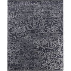 an abstract black and white rug with many different words on it, including letters that appear to