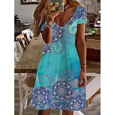 Shift Dresses, Feather Print Dress, High Waist Fashion, Vestido Casual, Short Mini Dress, Mid Length Dresses