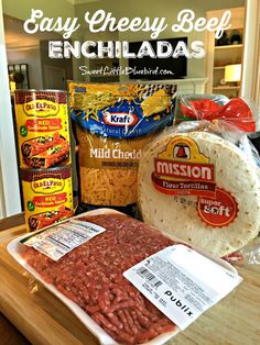 the ingredients to make easy cheesy beef enchiladas