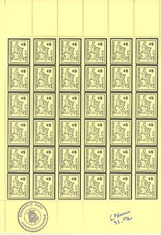 the stamps are printed on yellow paper with black ink