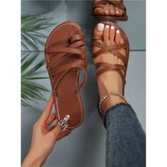 -Item Id 38207097 -Color: Brown -Style: Fashionable -Pattern Type: Plain -Toe: Toe Post -Size Fit: True To Size -Upper Material: Pu Leather -Lining Material: Pu Leather -Insole Material: Pu Leather -Outsole Material: Tpr **Open To Offers!!!** **Bundle To Save More** **30% Off Bundles Of 2 Or More Items!!** ***Orders Go Out Within 5-10 Business Days!! Thank You For Your Patience!! Multiple Sizes And Colors Available In Most Styles Don't See Your Size Or Color Listed, Just Ask. Toe Loop Sandals, Roman Sandals, Flat Slipper, Comfy Shoes, Slides Shoes, Slipper Shoes, Womens Sandals Flat, Beach Shoes, Brown Sandals