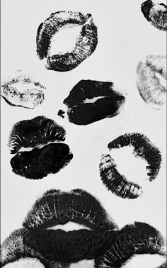 black and white photograph of lipstick imprints