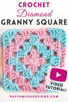 a crocheted granny square made following the diamond granny square pattern Granny Square Crochet Pattern Annie's Craft Store, 9 Inch Granny Square Free Pattern, Jasmine Stitch Granny Square, Granny Diamond Stitch, Crochet Diamond Granny Square, Crochet Granny Square Video Tutorials, Granny Square Crochet Pattern Free Printable, Diamond Granny Stitch, Crochet Different Granny Squares